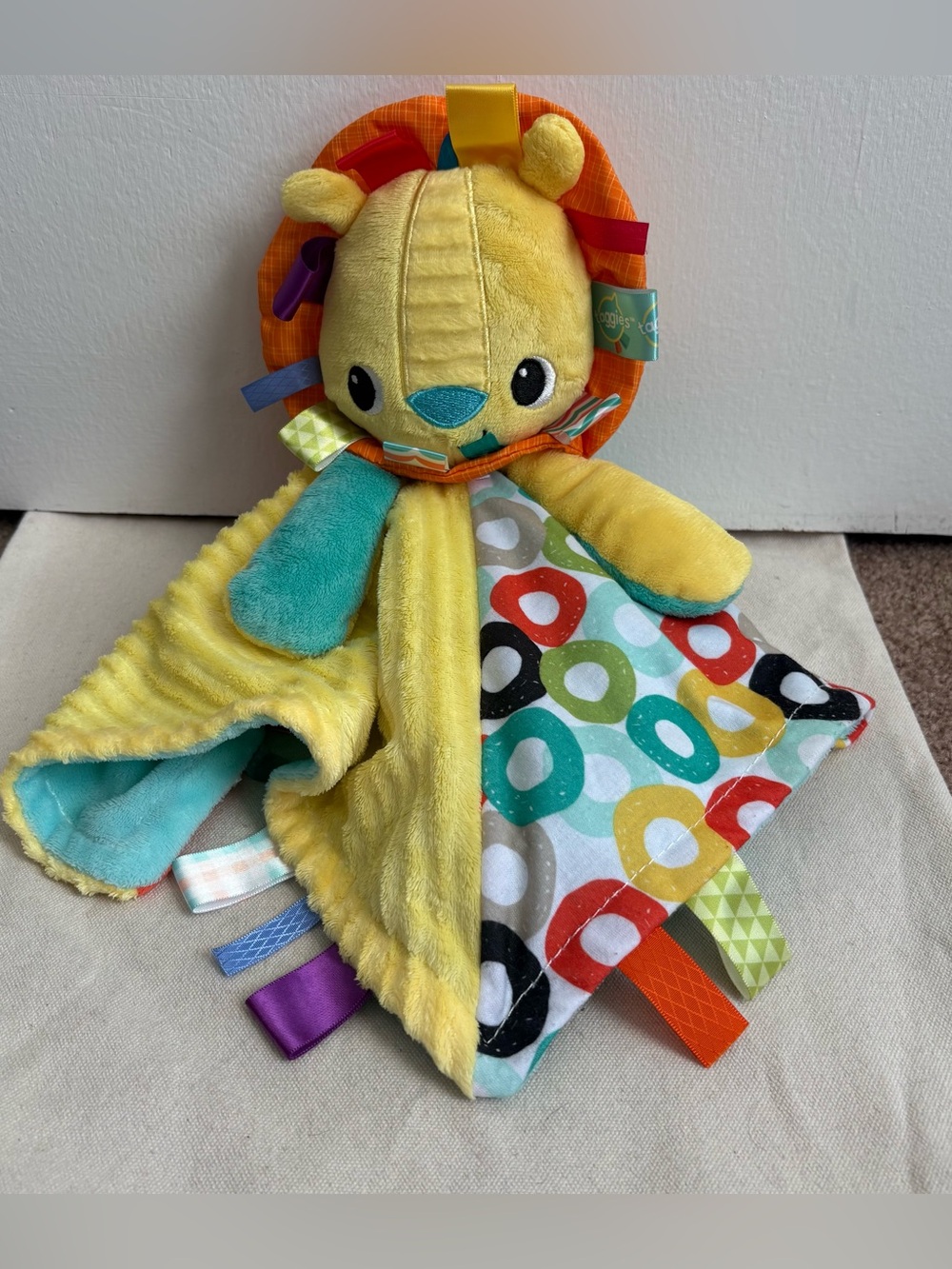 Bright Starts Lion Plush Baby Security Blanket Lovey Tags Multicolor